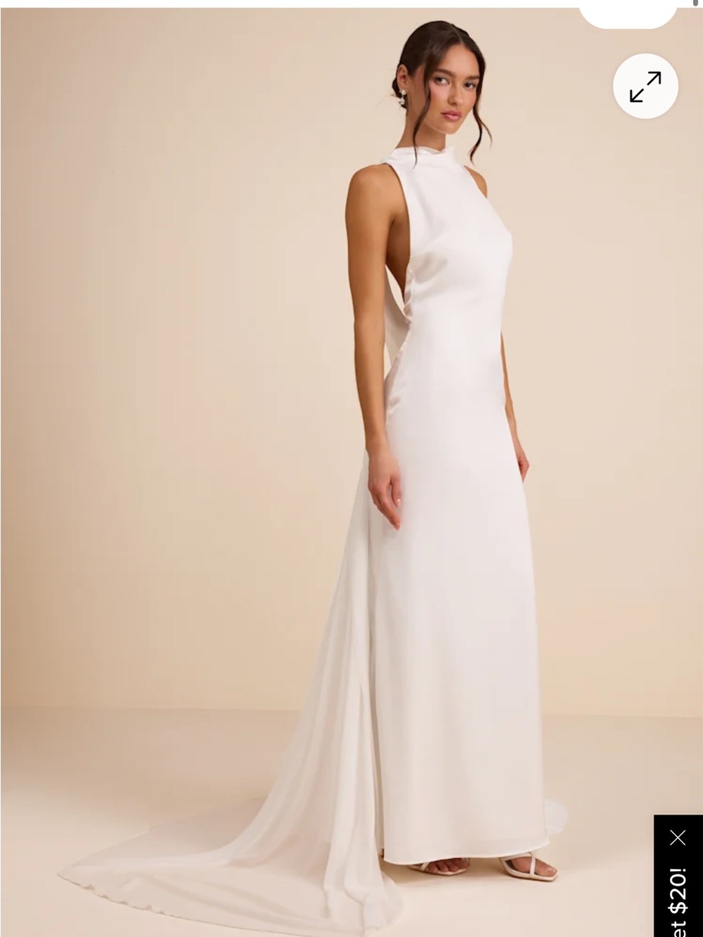 Lulu's Cream High-Neck Open-Back Bridal Gown
